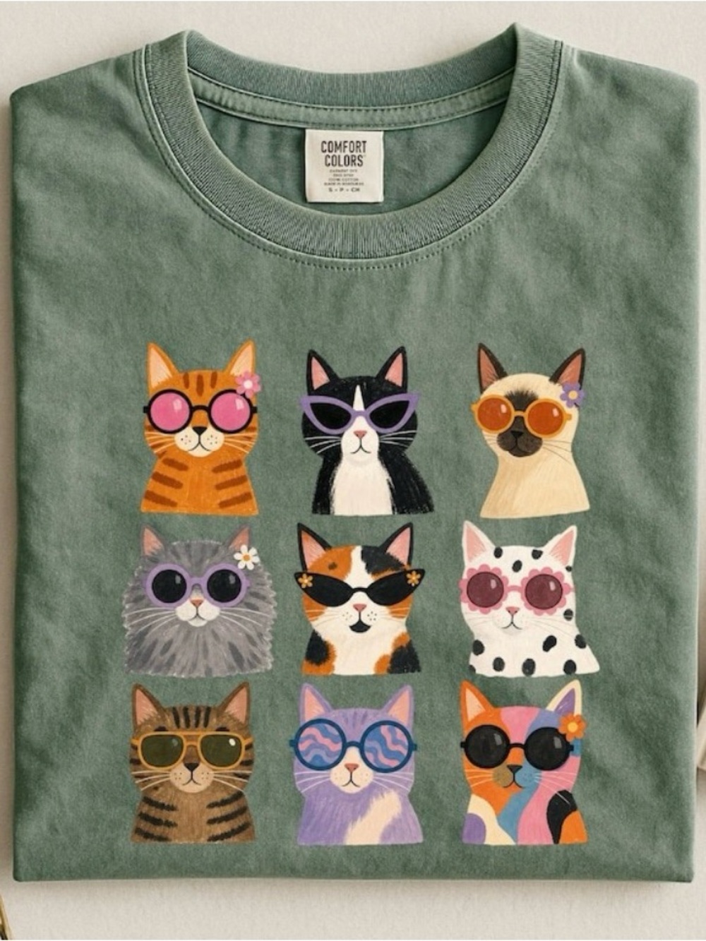 Comfort Colors Colorful Cool Cats Sunglass Face Tee Cat Meme Shirt